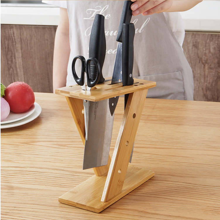 Bamboo cross kitchen knife holder