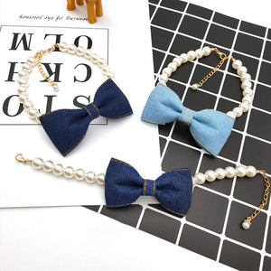 Pearly Paws Denim Bow Necklace