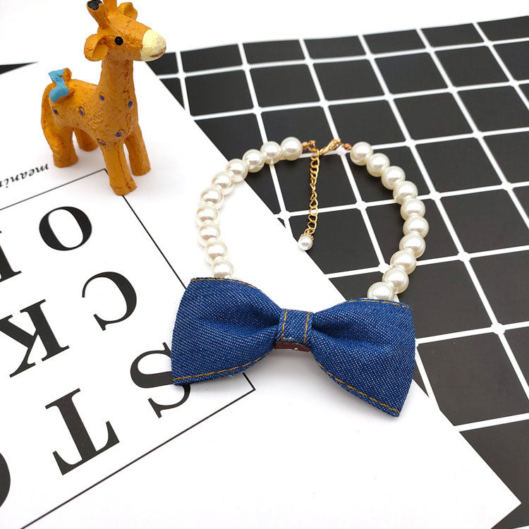 Pearly Paws Denim Bow Necklace