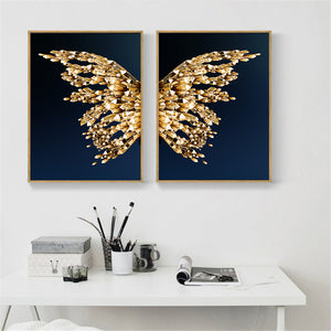 Golden Flutter: Diamond Butterfly Canvas Set