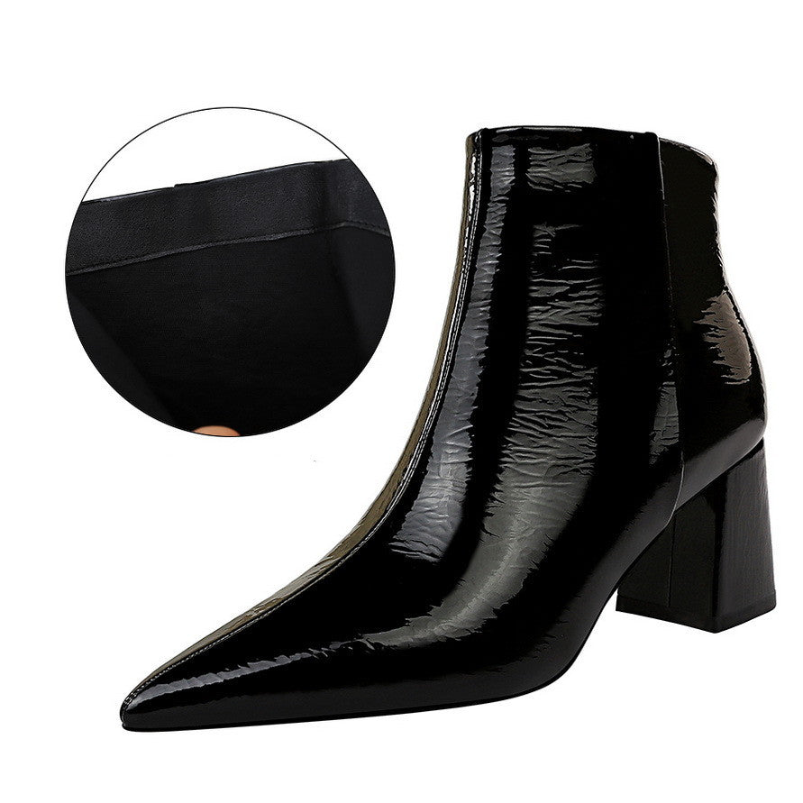 Women's bright lacquered leather boots