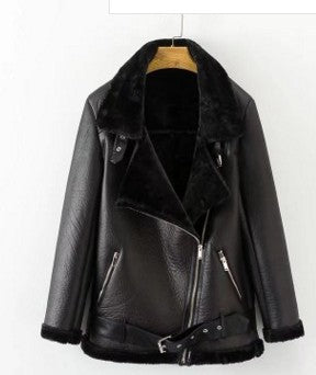PU leather winter jacket