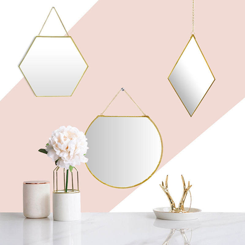 Brass Hexagonal Cosmetic Bathroom Mirror