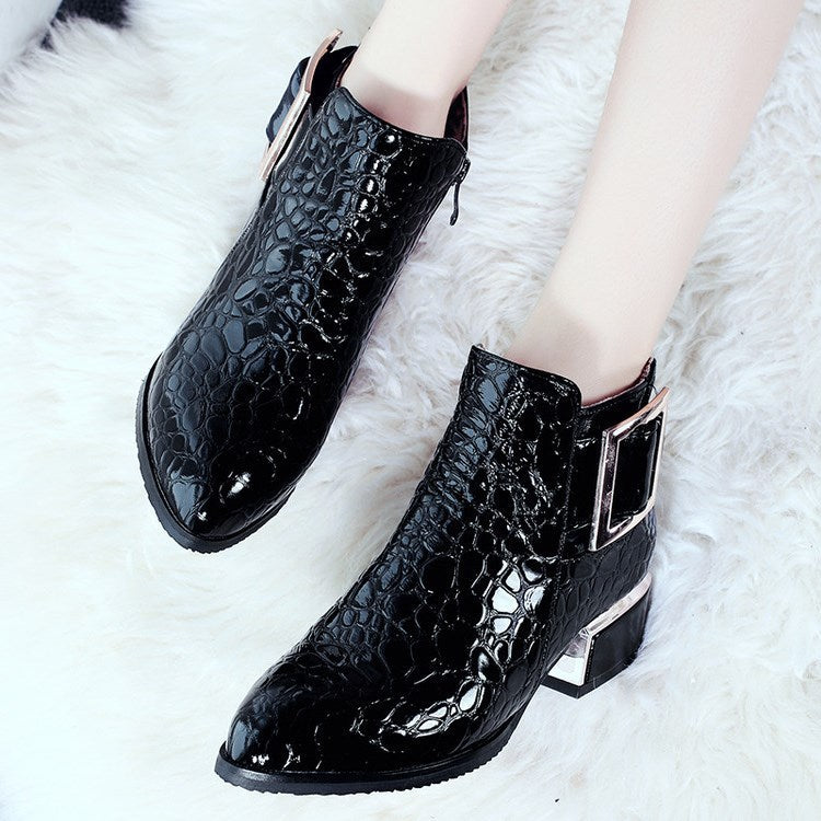 Patent leather block heel boots