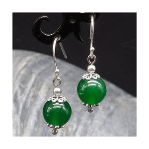 Retro National Style Crystal Green Agate Miao Silver Leaf-shaped Earring