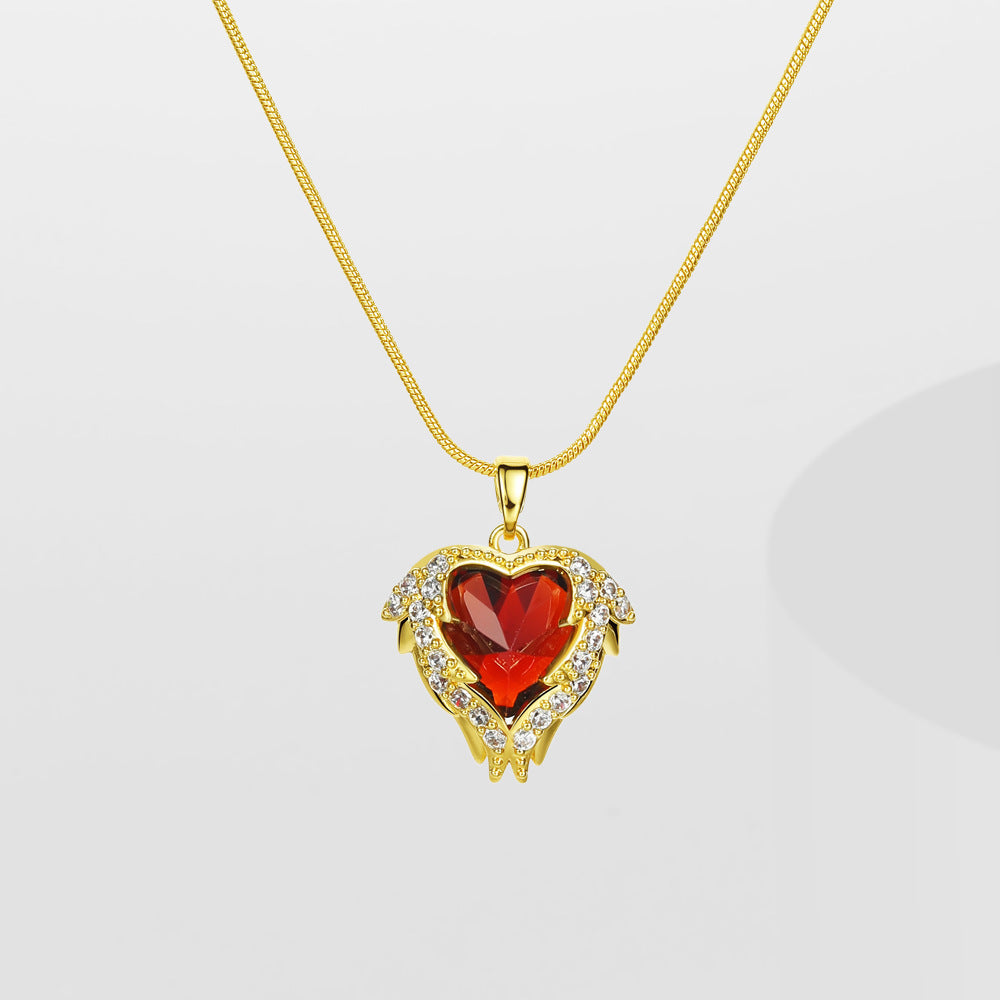 Creative New Geometric Heart Shape Copper Micro Zircon-inlaid Pendant Necklace