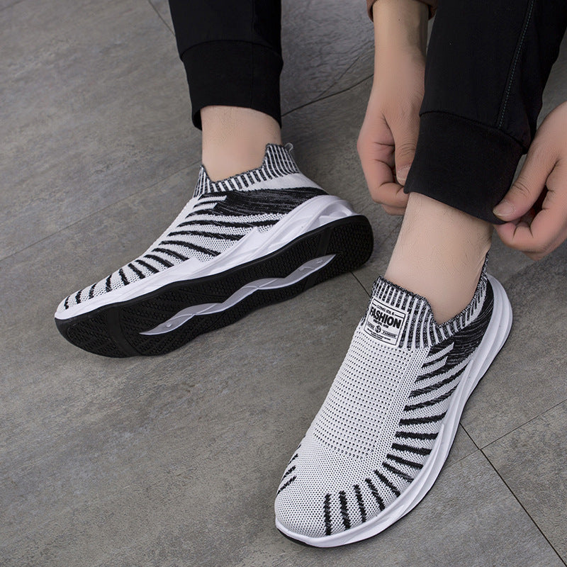 Sock Mesh Shoes Men Stripe Sneakers Lightweight Breathable Flat Shoes