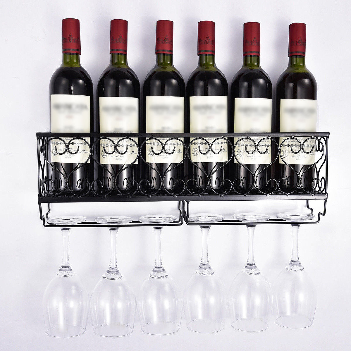 Wall Mount Metal Wine Rack Wine Bottle Tray With Glass Door