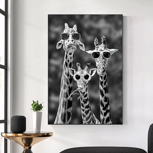 Funny Art Giraffes With Sunglasses Posters Black And White Animals Canvas Paintings