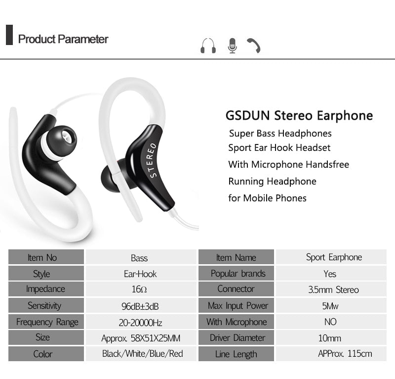 Earhook Headphones Super Bass Sport