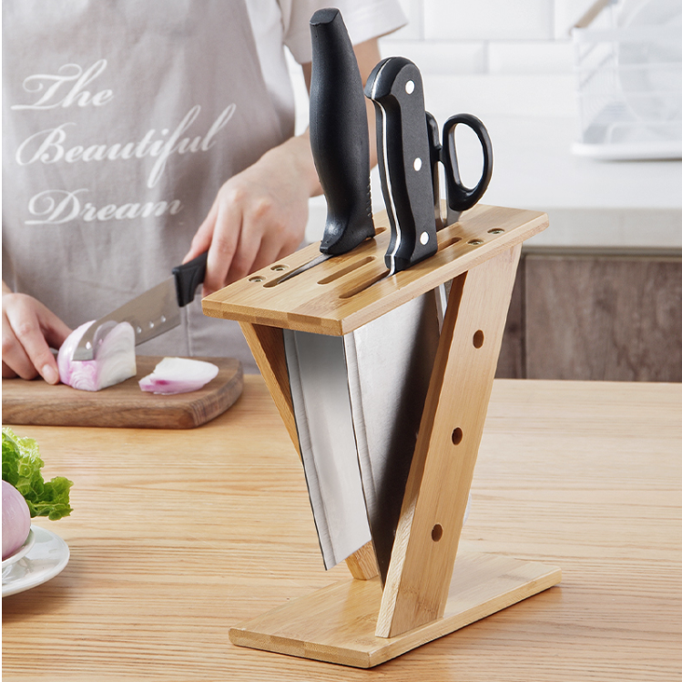 Bamboo cross kitchen knife holder