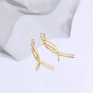 Women's Fashion Sterling Silver Tassel Cross Line Earrings