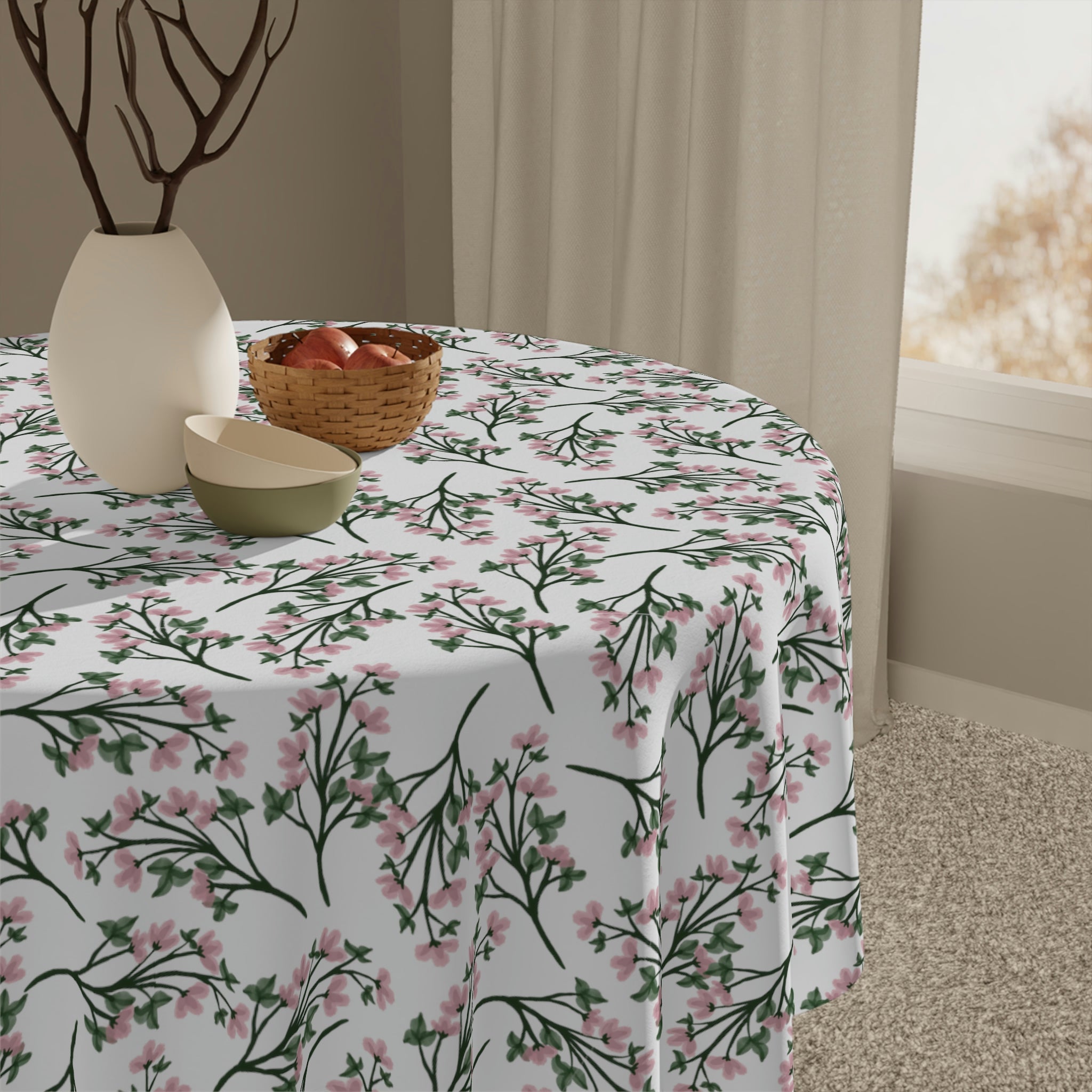 Pink flowers -White tablecloth