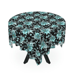 Blue flowers - Black tablecloth