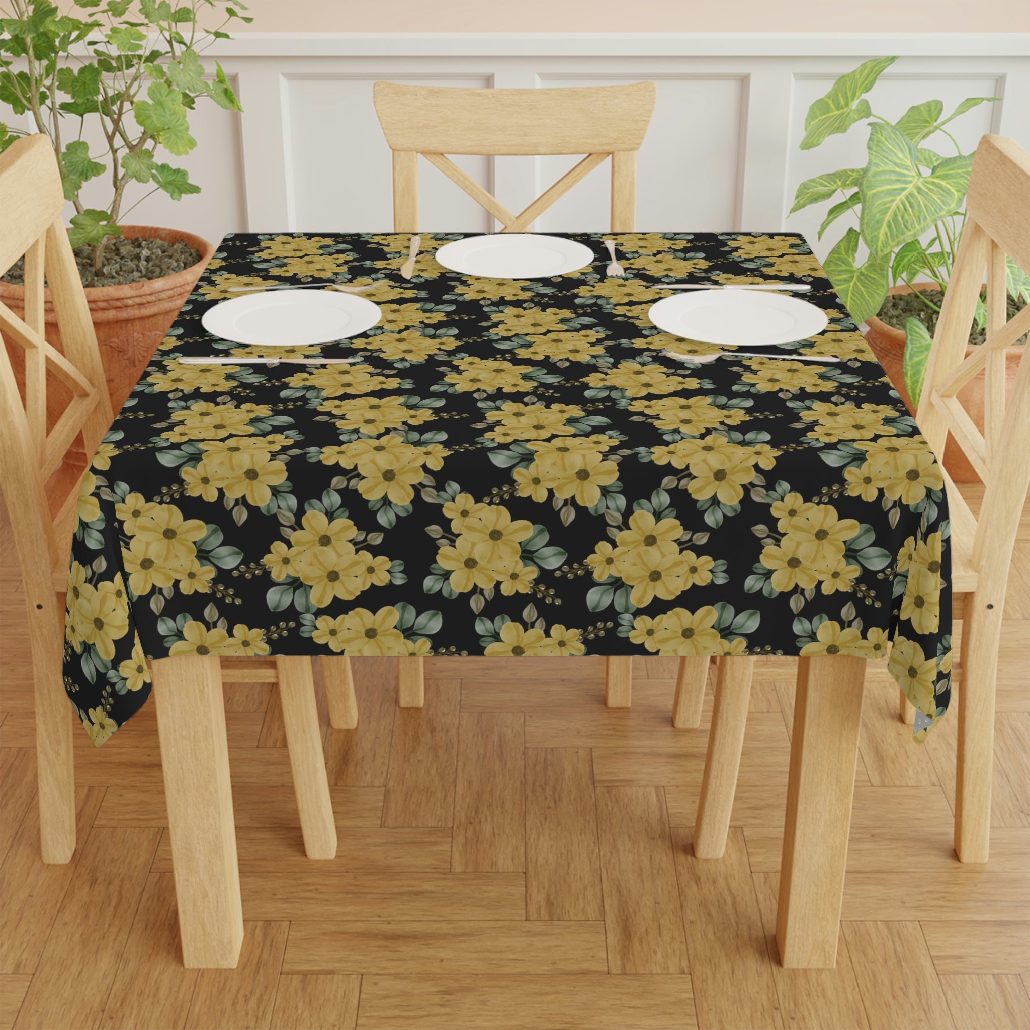 Yellow flowers - Black tablecloth