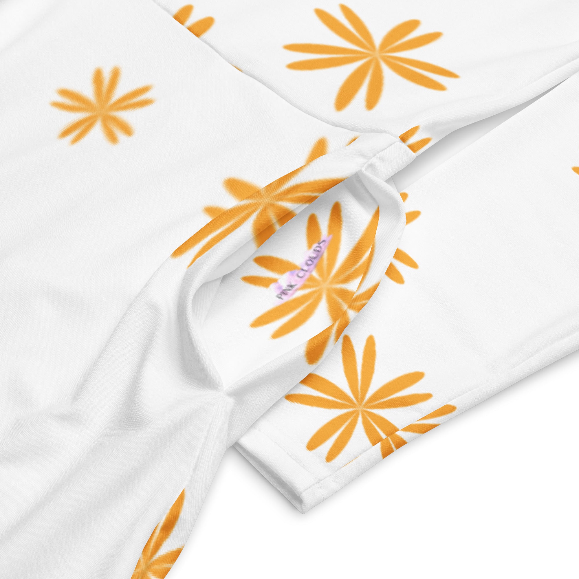 Golden Flowers - Long sleeve midi dress /white/