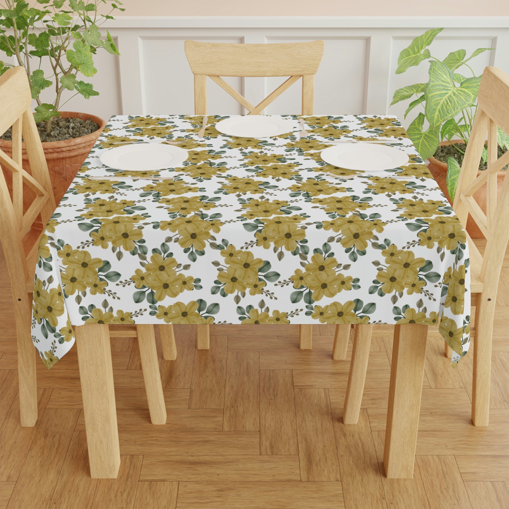 Yellow flowers - White tablecloth