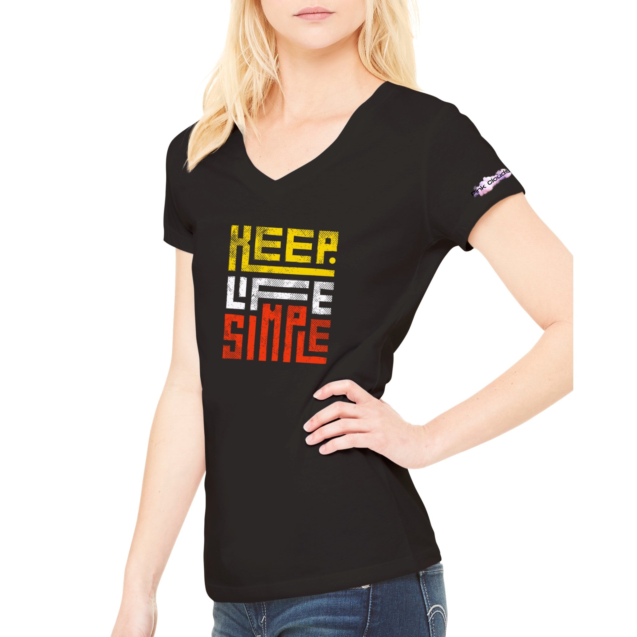 Keep Life Simple - Premium Womens V-Neck T-shirt by  Pink Clouds